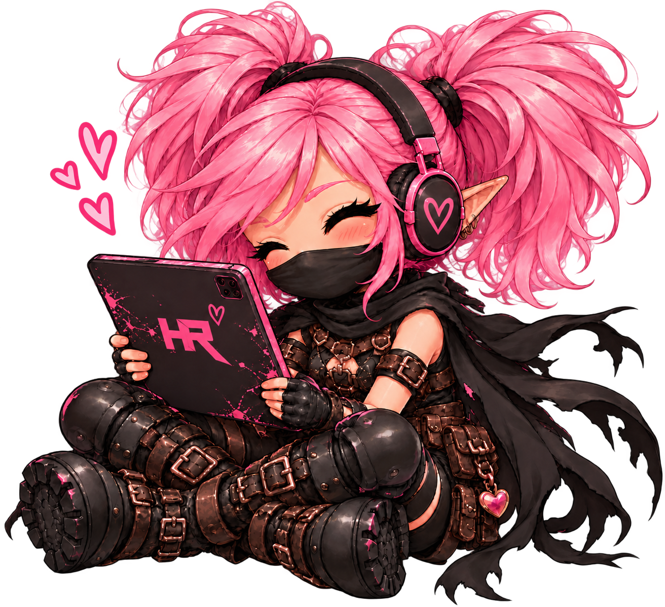 Happy Rogue smiling while using her tablet